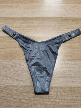 Victoria's Secret Girls' Shiny Gray Thong Swim Bottom